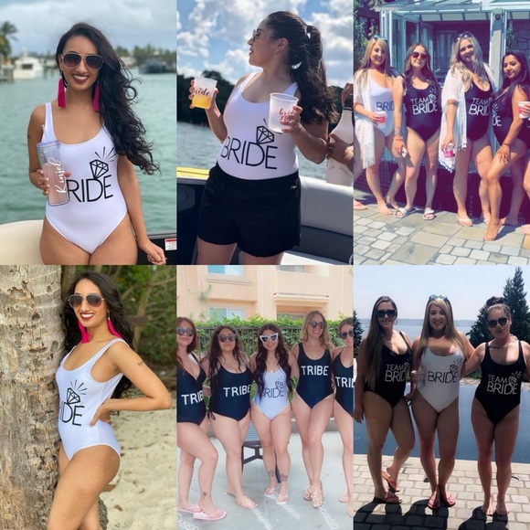 NWOT Bride Letter Print Diamond Pattern One Piece Swimsuit Bathing Suits Size S - Picture 4 of 17